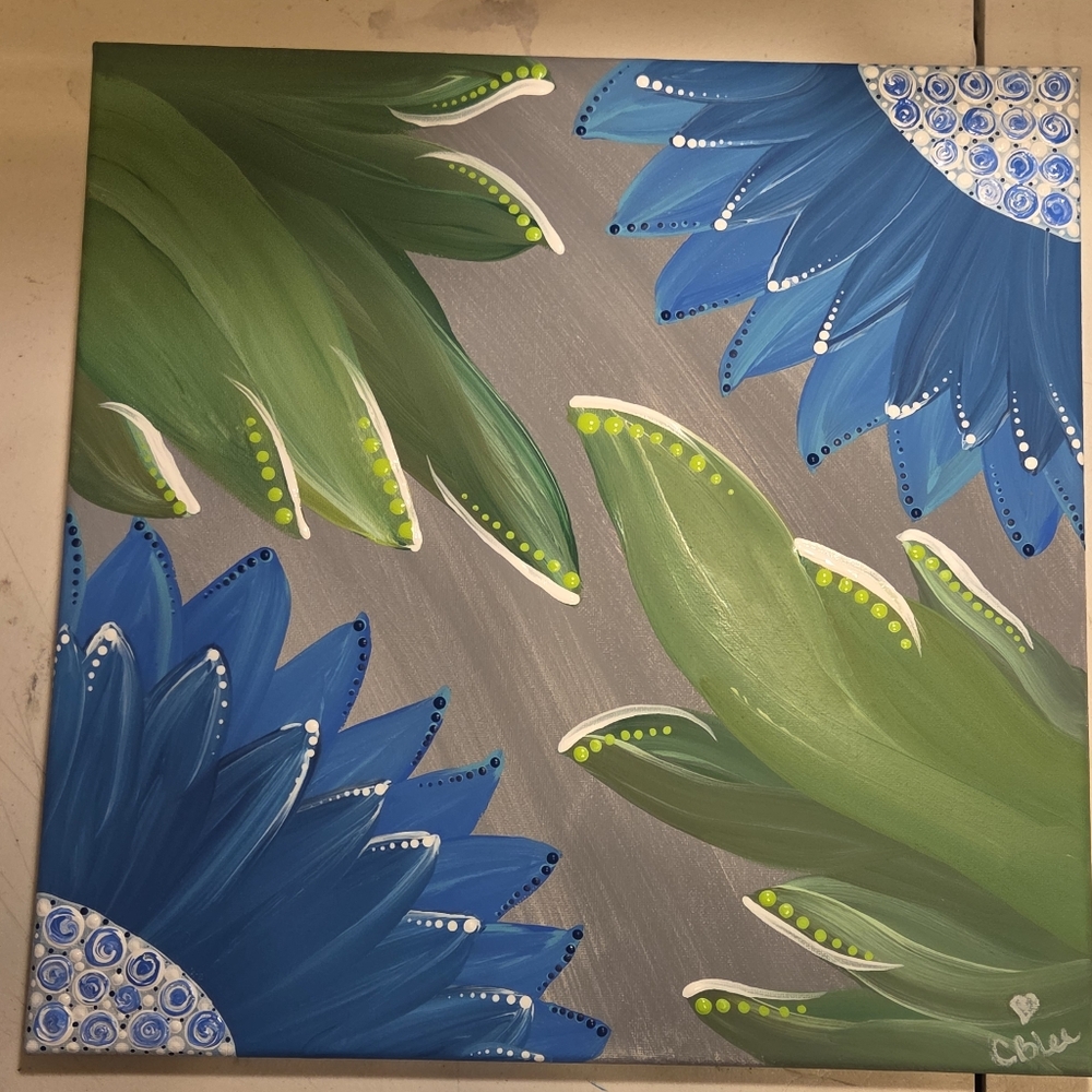 Blue and Green Floral Canvas Art